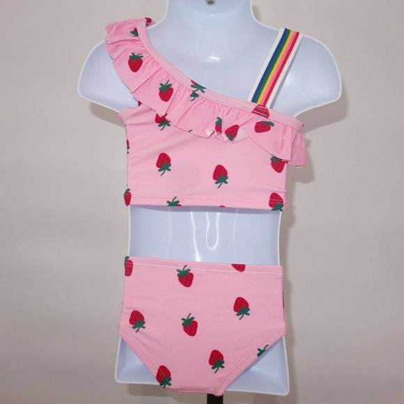 NEW Hanna Andersson Pink Strawberry Ruffle Tankini Swimsuit Size 80 18-2… - Picture 5 of 9